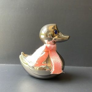 Vintage Silver Plated Duck Coin Bank with key